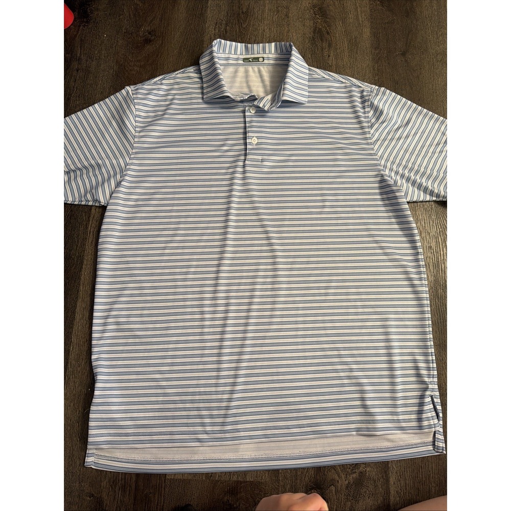GenTeal Polo Shirt Mens Large Golf White With Blue Stripes Ecosoft Polo